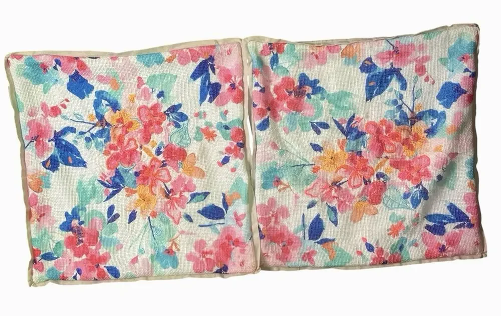 Tabitha Webb 2 Pillow Covers 20x20” Woven Fabric Watercolor Floral Embroidered